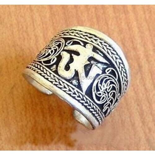 FREE SHIPPING >>>>Nepal/Tibetan Tibet Silver One Word Mantra Thumb Ring