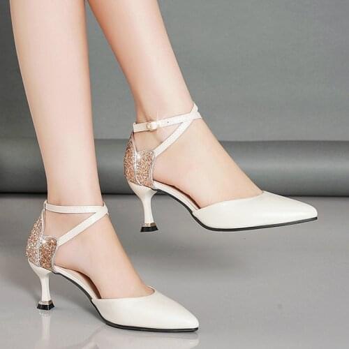 Summer Shoes Women Sandals High heels Dress Shoes Cross-tied Ankle Strap Pumps Pointed Toe Wedding Shoes zapatos mujer 9255N
