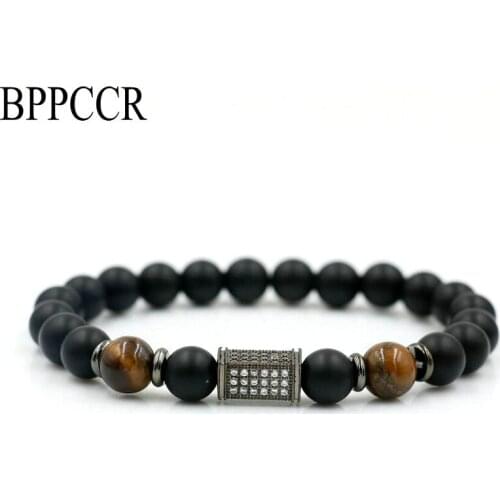 BPPCCR Classical Anil Arjandas Lucky Charm Men Bracelet Tiger Eye Stone Micro Pave Zircon Cuboid Couples Bracelets Hombre