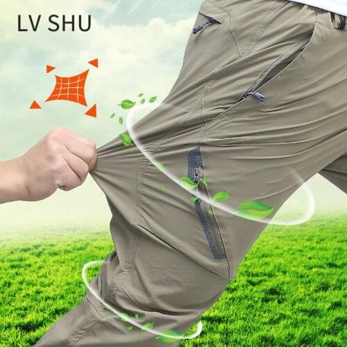 LVSHU 8XL Summer Mens Elastic Quick Dry Pants Outdoor Sport Mountain Climbing Hiking Trekking Fishing Thin Trousers RA293