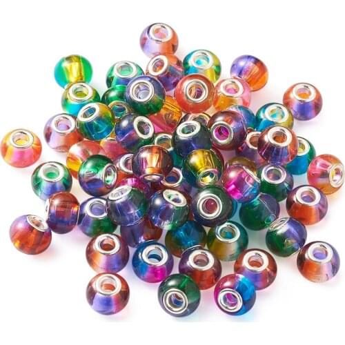 100Pcs Spray Painted Two Tone Glass European Beads Large Hole Rondelle Beads for Jewelry Making Mixed Color 15x12mm Hole: 5mm