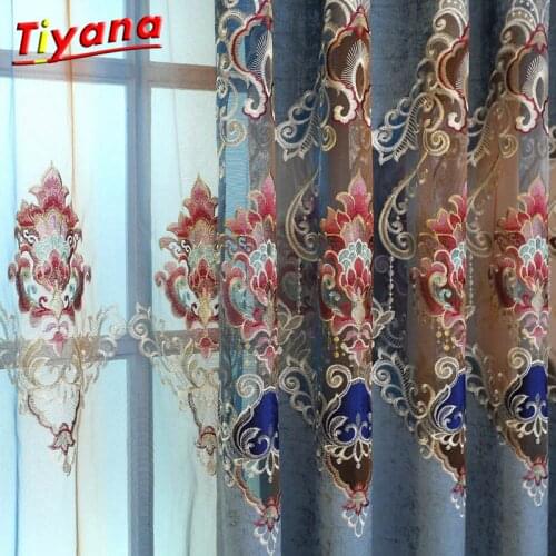 European Luxury Embroidered Chenille Curtains for Living Room Coffee/Blue Semi-blackout Curtains Tulle for Bedroom 1Panel-4