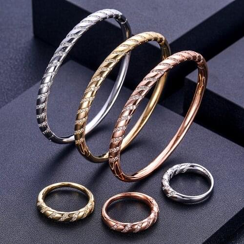 Jankelly luxury Unique African Bangle Ring Set Jewelry Sets For Women Wedding Cubic Zircon Crystal CZ Dubai Bridal Jewelry Set