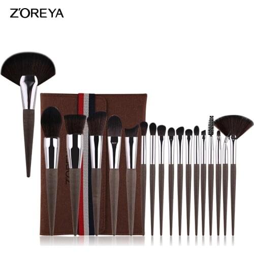 Hot Selling ZOREYA New Style Makeup Brush 18 Coffee Grounds Wood Grain Beginners Makeup Brush Set Cosmetic Gift for Women