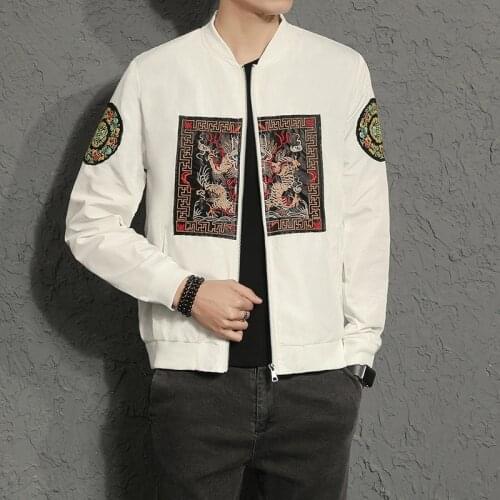 MenS Jacket 2021 Spring Autumn Embroidery Chinese Dragon Robe Outwear Windbreaker Chinese Style Coat Loose Male Overcoat 11991