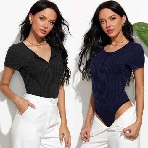 Summer Jumpsuits For Women Slim Sexy Women Bodysuit Body Women O-Neck Short Sleeve Black Shirt Romper Ladies Clothes Bodysuits