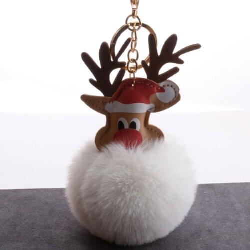 Fashion Reindeer Doll Plush Toy Pompom Rabbit Fur Ball KeyChain Women Holder Bag Pendant Baby Toy Charm Accessories QS1818