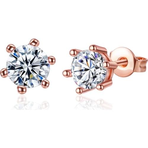 Fashion Rose Gold Stud Earrings Simple Womens Stud Earrings White Zircon Stud Earrings Party Jewelry Wholesale