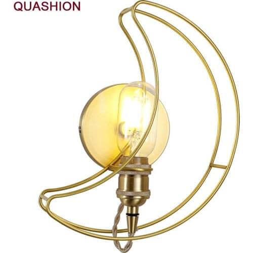 Nordic golden color LED wall lamp creative decoration living room aisle bedroom bedside lamp cartoon moon tooth simple wall lamp
