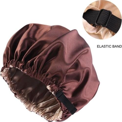 New Silky Satin Women Bonnet Hair Cap Double Layer Sleep Night Cap With Invisible Flat Adjusting Button Head Cover Bonnet Hat