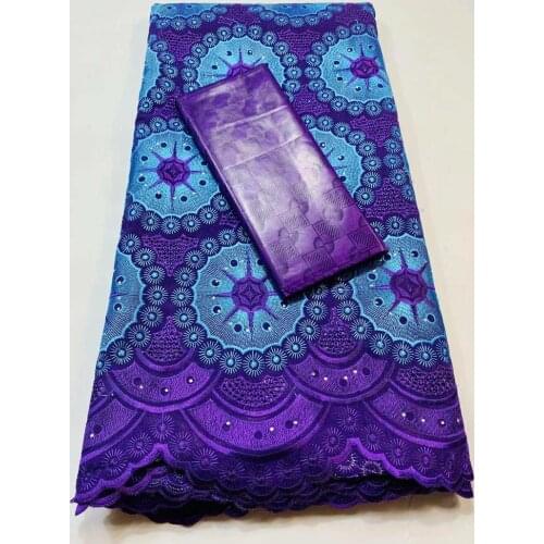 Newest African Bazin Riche Brode Fabric Combine Swiss Voile Cotton Lace 2021 Damask Guinea Brocade Lace 2.5+2.5yards VKM026