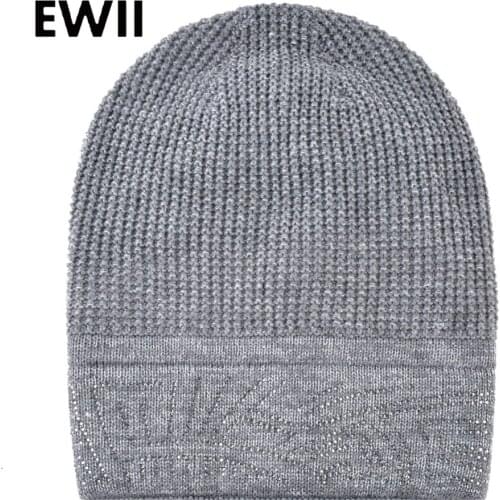 New rhinestone beanie caps women winter cap skullies beanies for women crochet knit hats ladies thick warm hat chapeau femme