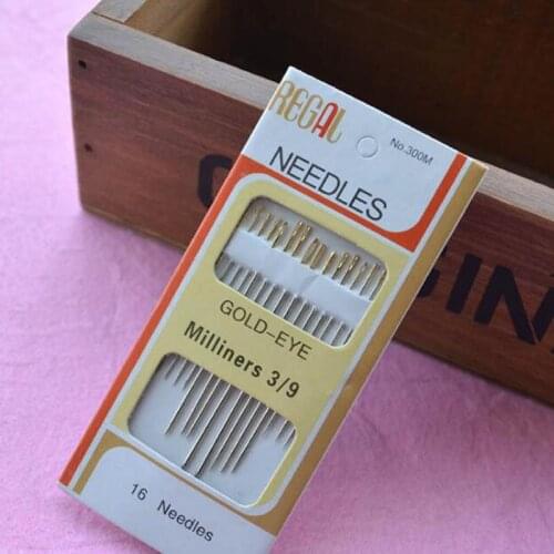 New Style Home DIY Stainless Steel Hand Sewing Needles 16 PCS/Set Tail Gold Plated Stainless Paper Box Package Het Naaien