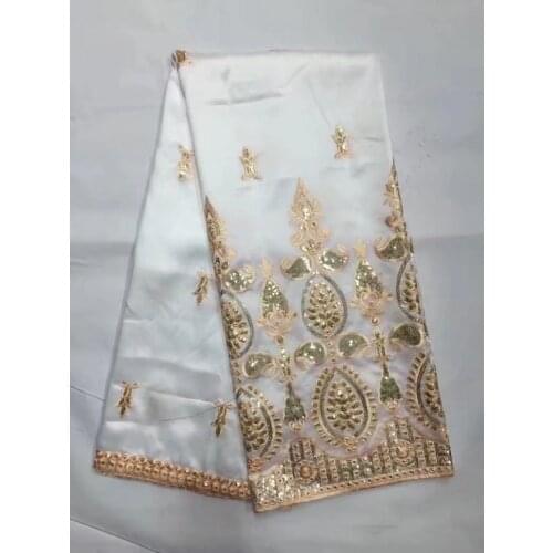 Wholesale White Nigerian George Silk Lace Fabric Sequined Embroidered Wedding Laces India African Sequins George Lace Material