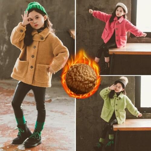 Autumn Winter girls Clothes Warm lapel Jacket&Coat Toddler Polar Fleece teenagersmid-length wool coat childrens jacket 3-14Year