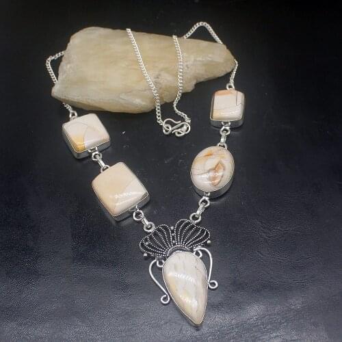 Gemstonefactory Jewelry Big Promotion 925 Silver Antique Ocean Jasper Lovely Ladies Women Chain Necklace 38cm 20213512