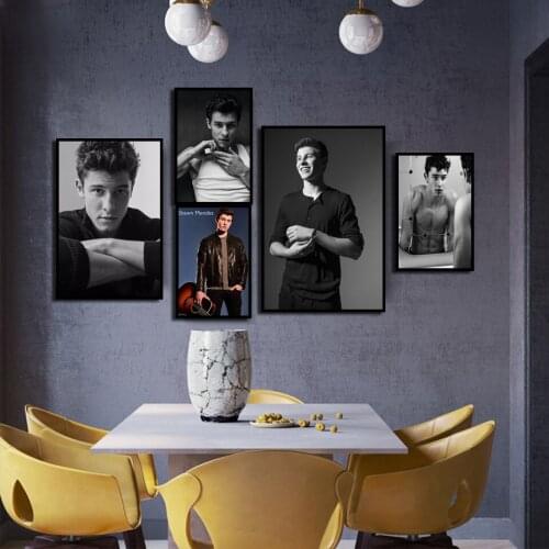 White Shawn Mendes Pop Music Singer Posters And Prints Wall Art Stars Fashion Paintings Black Pictures Living Room Home Decorate