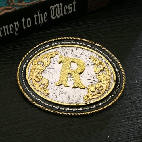Western initials belt buckle White gold mens personality retro decorative pattern belt buckle