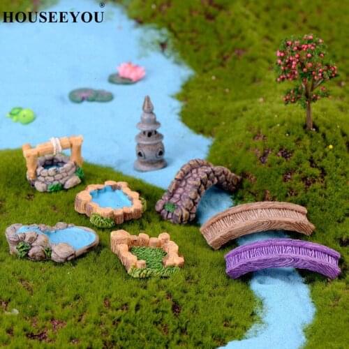 1PC DIY Garden Miniatures Decoration Vintage Tower Water Well Bridge Multicolour Fairy Party Mini Bonsai Landscape Ornaments