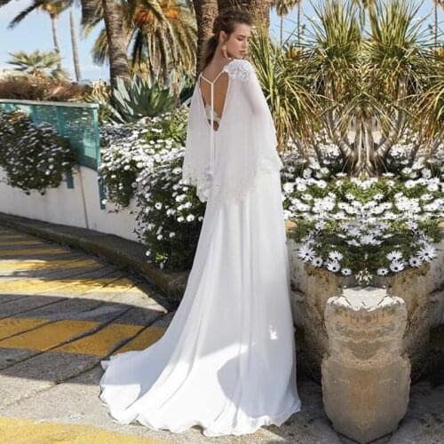 2020 A Line Boho Wedding Dresses Spaghetti Strap Appliques Chiffon with Blouse Beach Wedding Gowns Bridal Dress