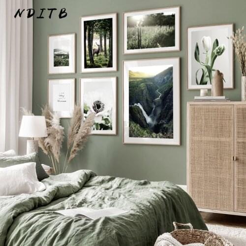 Scandinavian Nature Mountain Sunrise Landscape Poster Forest Wall Art Painting Flower Nordic Picture Modern Home Decoration