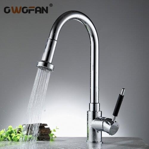 Modern Kitchen Faucet Pull Out 360 Swivel Spout 2 Modes Water Mixer Tap Chrome Finish Deck Mounted Single Sink Faucet N22-002