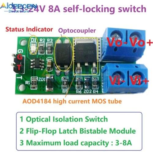 3.3V-12V 9V-24V 8A Low Pulse Trigger Board Flip-Flop Latchs Relay Module Bistable Self-Locking Switch For Motors Solenoid Valves