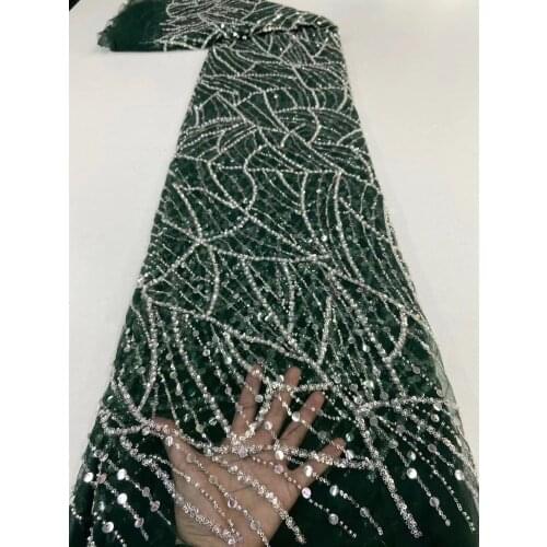 High Quality African Lace Fabric With Sequins J-418888 Wedding Dress Fabric French beads Mesh Tulle Lace Materi