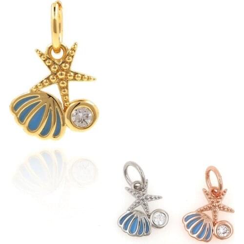 Gold Shell, Star Necklace, Micro-pavé CZ Imitation Diamond Bracelet, DIY Jewelry Making Accessories, 12.6x8.4x1.6mm