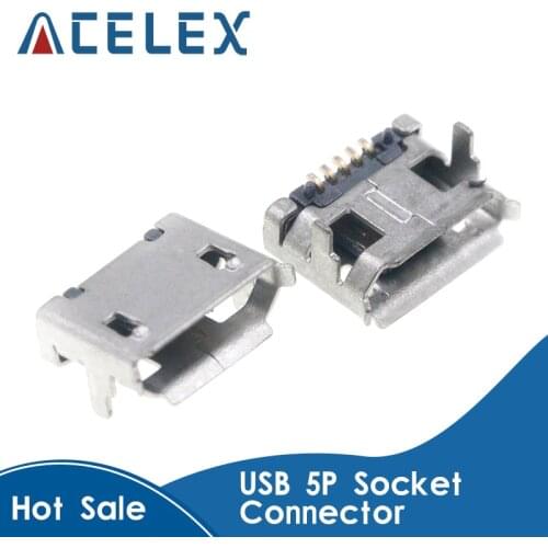 100PCS Micro USB 5P Socket Connector Pitch 7.2mm Female SMD DIP Connectors