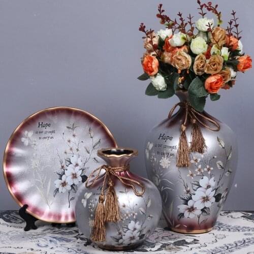 3 pcs set europe pastoral ceramic Flower Vase drawing home decoration tabletop vase new house gift