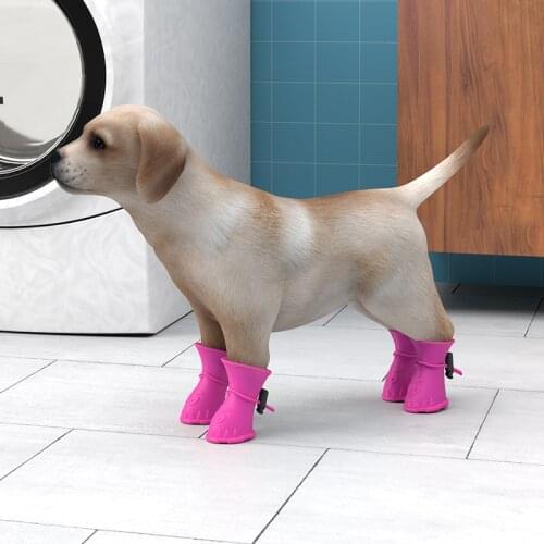 4pc/lot Pet Silicone Rain Boots Soft Puppy Protective Rubber Waterproof Anti-Slip Anti-Dirty Small Dog Teddy Rain Boots