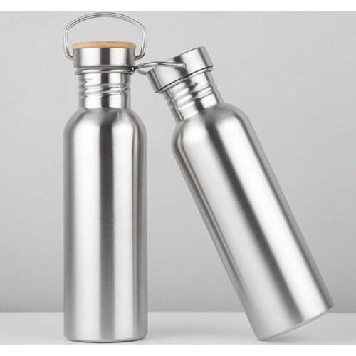 50pcs/lot 750ml Wide Mouth Vacuum Insulated Travel Bottles Bicycle Stainless Steel Water Bottle With Handle lin5096