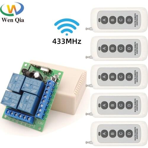 433Mhz Universal Wireless Remote Control RF Switch DC 12V 4CH Relay Receiver Module for Electric curtain and garage door Control