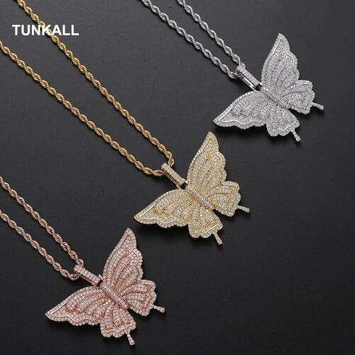 Women butterfly Necklace Brass CZ 3 Color Pink Animal pendant Man Rock Jewelry CN217
