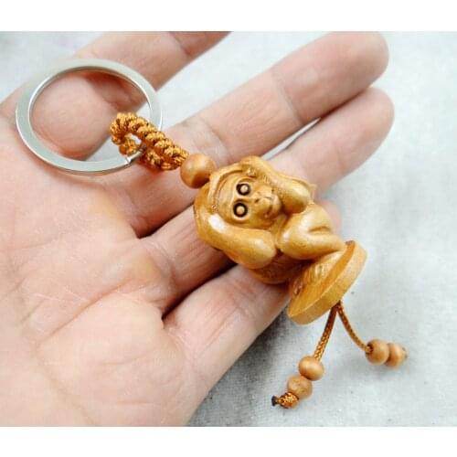 Mahogany Three-dimensional Engraving Key Chain Life likmonke monkey Pendant Key Ring Jewelry Gift For Car Accessories L43