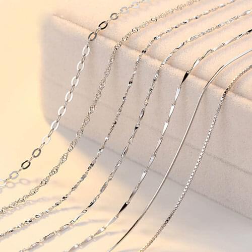 Real Pure 925 Sterling Silver Chain Necklace Women Girls Ladies Box Snake Rope Cross Chain Necklace Jewelry Wholesale
