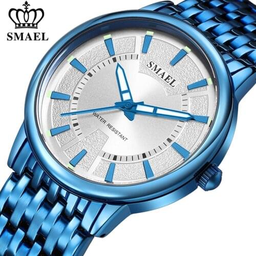 SMAEL Watches Men Top Brand Fashion Business Male Stainless Steel Watch Waterproof WristWatch Mens Clock Blue Relogio Masculino