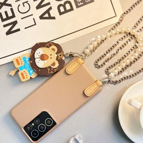 Little Lion Pendant Case for Samsung S21 5G Cases Long Cross-chain Conque for Samsung S21 Ultra S21+ Cute Korea Sleeve