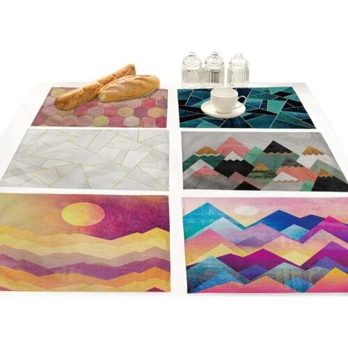 Colorful Geometric Printing Placemat for Dining Table Mat Natural Scenery Flower Kitchen Drink Coaster Tea Party Decorations