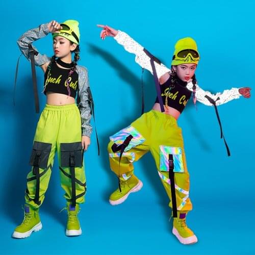 ChildrenS Jazz Dance Costumes Girls Double Sleeved Fluorescence Hiphop Suit Girls Hip Hop Dance Costumes Rave Clothes DN8211