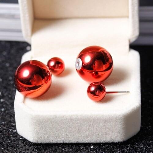 DoreenBeads Hot Fashion Round Acrylic Stud Earrings Double Red For Woman Jewelry 8mm 1Pair
