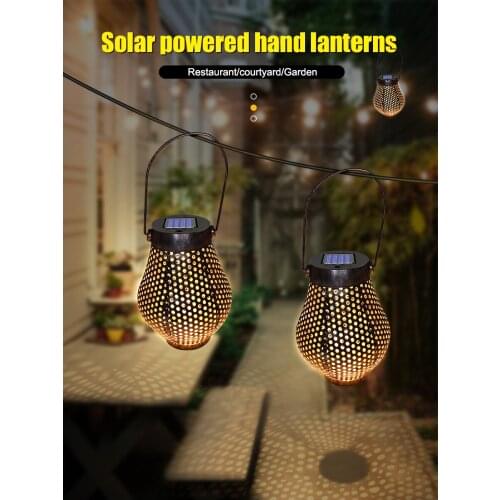 Retro Hollow Out Hanging Brown Solar Powered Lanterns Outdoor Waterproof Ornaments Art Decor Landscape Lamp For Garden Yard Tree