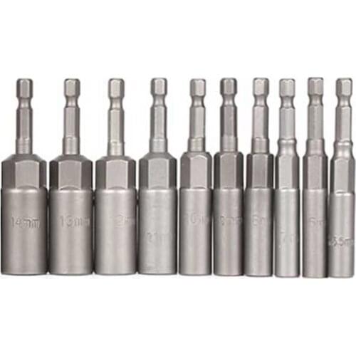 Hot SV-10Pc 1/4 Inch Wrench Hex Bit Socket Set Deep Long 1/2 Inch Impact Drill Socket Adapter Drill Bits
