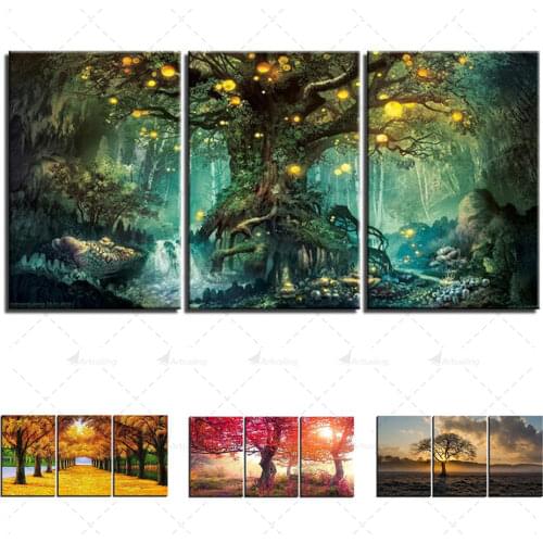 HD Printed Modular 3 Piece Canvas Art Abstract Tree Painting Colorful Scenery Wall Pictures For Living Room Home Decor