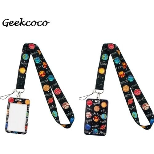 J2175 Cartoon Planet Lanyard Keychain keys Badge ID Mobile Phone Rope Kids Gifts Lanyard With Card Holder Cover
