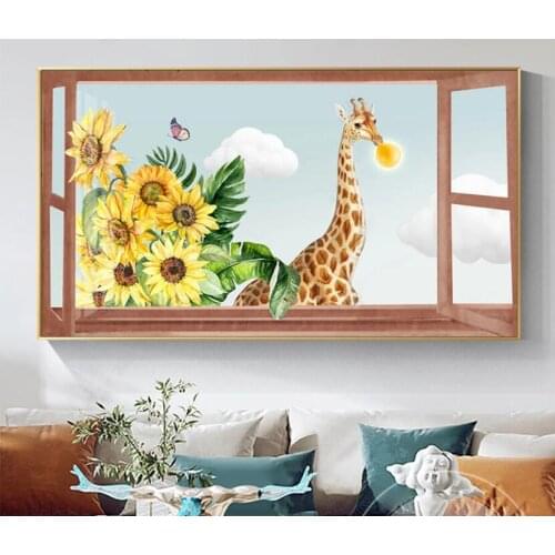 Sunflower Canvas Paintings Nordic Giraffe Landscape Posters and Prints Cuadros Wall Art Pictures For Living Room Home Decoration
