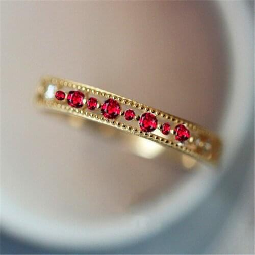 White Gold Filled Rings For Women Minimalist Stacking Ring Wedding Bands Red Zircon Crystal Thin Ring Yellow Gold Jewelry