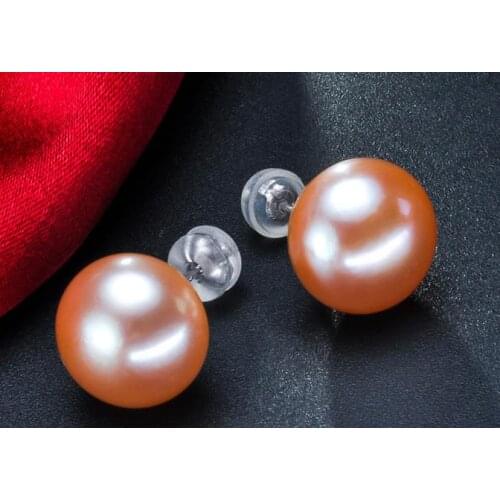 Charming 10-11mm south sea flat round gold pink pearl earring