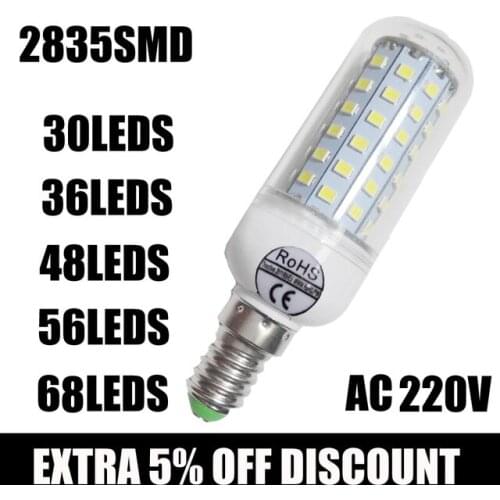 Hot Wholesale Full NEW 2835 SMD LED Corn Bulb 220V LED lamp E27 E14 30/36/ 48/ 56/ 68leds led candle bulb